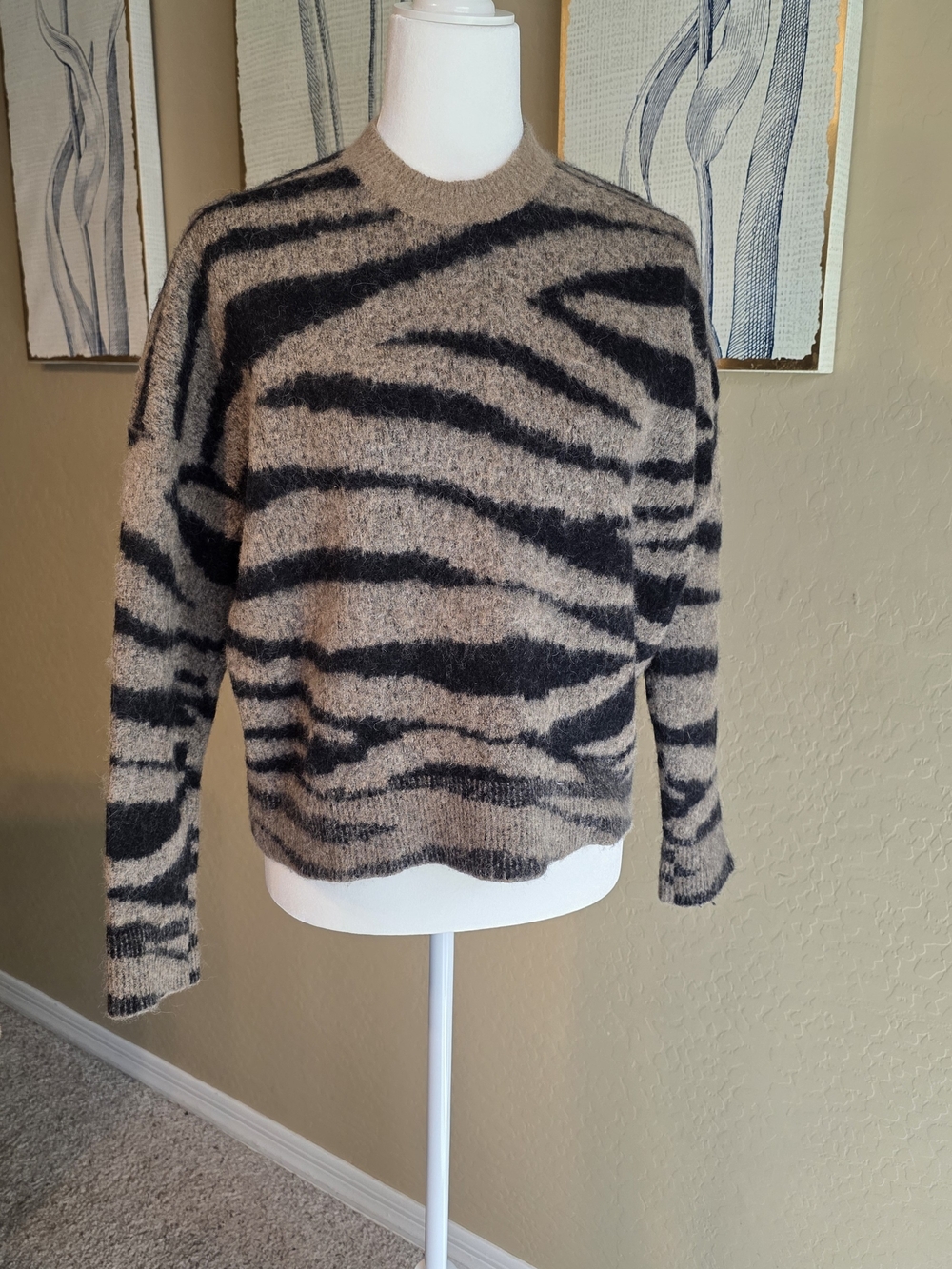 AllSaints Animal Print Wool Blend Oversized Sweater Jumper Medium